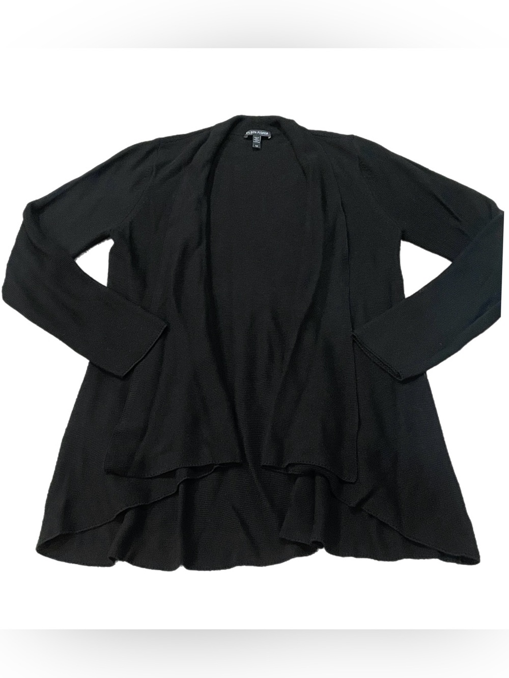 Eileen Fisher Black Open Flowy Cardigan Tencel Office Capsule Minimalist Small